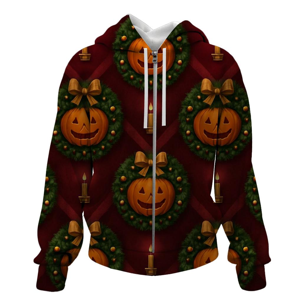 Gilded Wreath Pumpkin Chevron On Burgundy Background printed hoodies