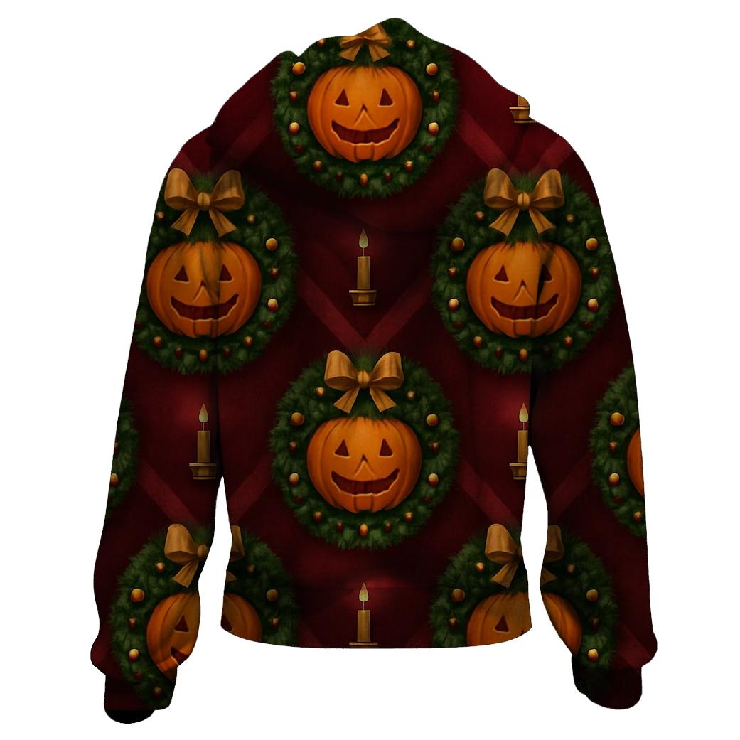 Gilded Wreath Pumpkin Chevron On Burgundy Background printed hoodies