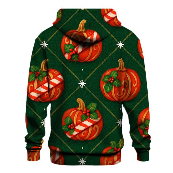 Candy Cane Pumpkin Lattice On Deep Green Background heavyweight hoodies