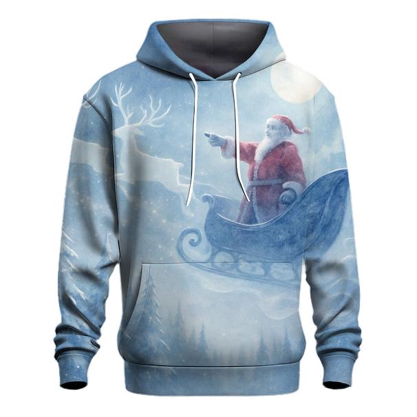 Moonlit Sleigh Over Crystal Pines premium hoodies