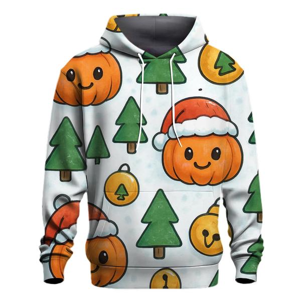 Snowy Christmas Pumpkin Patch Grid On White Background designer hoodies