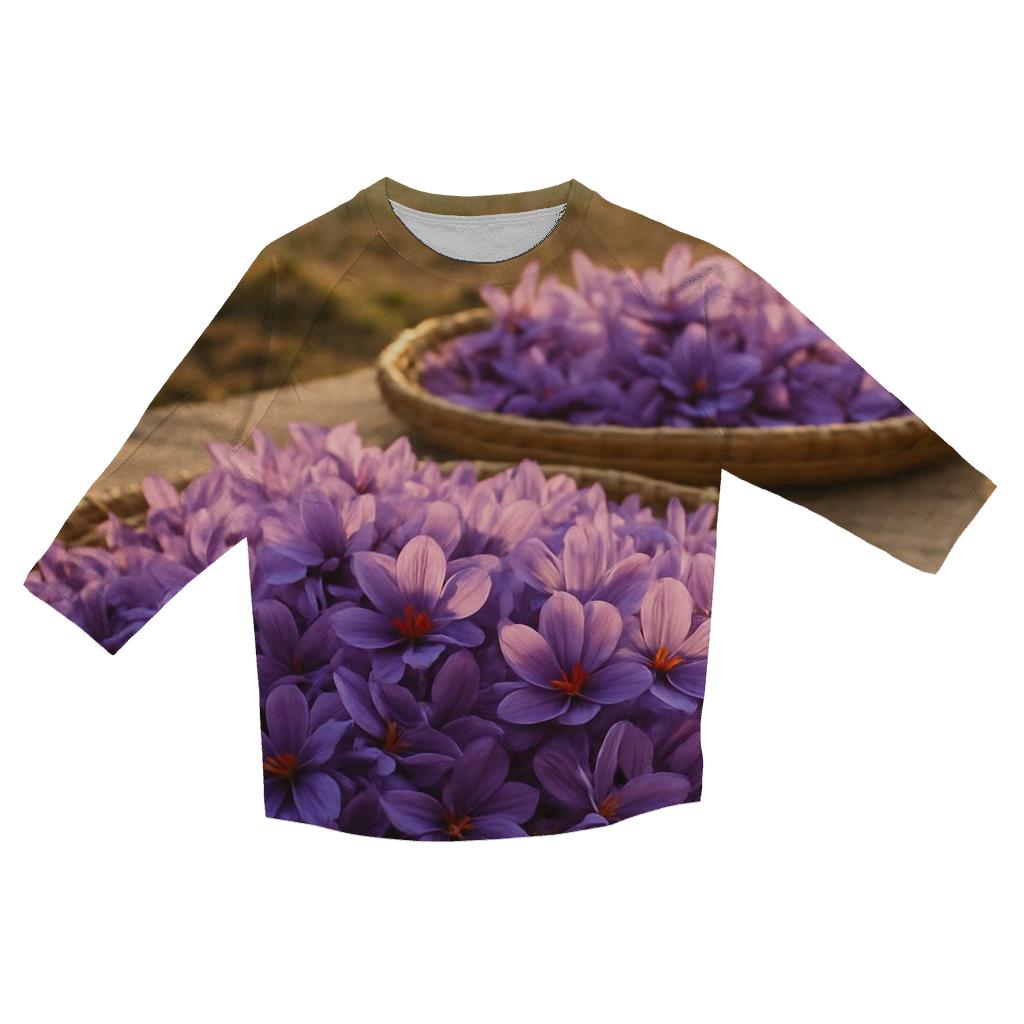 Saffron Crocus Harvest Trays At Dawn printed three quarter sleeve shirts