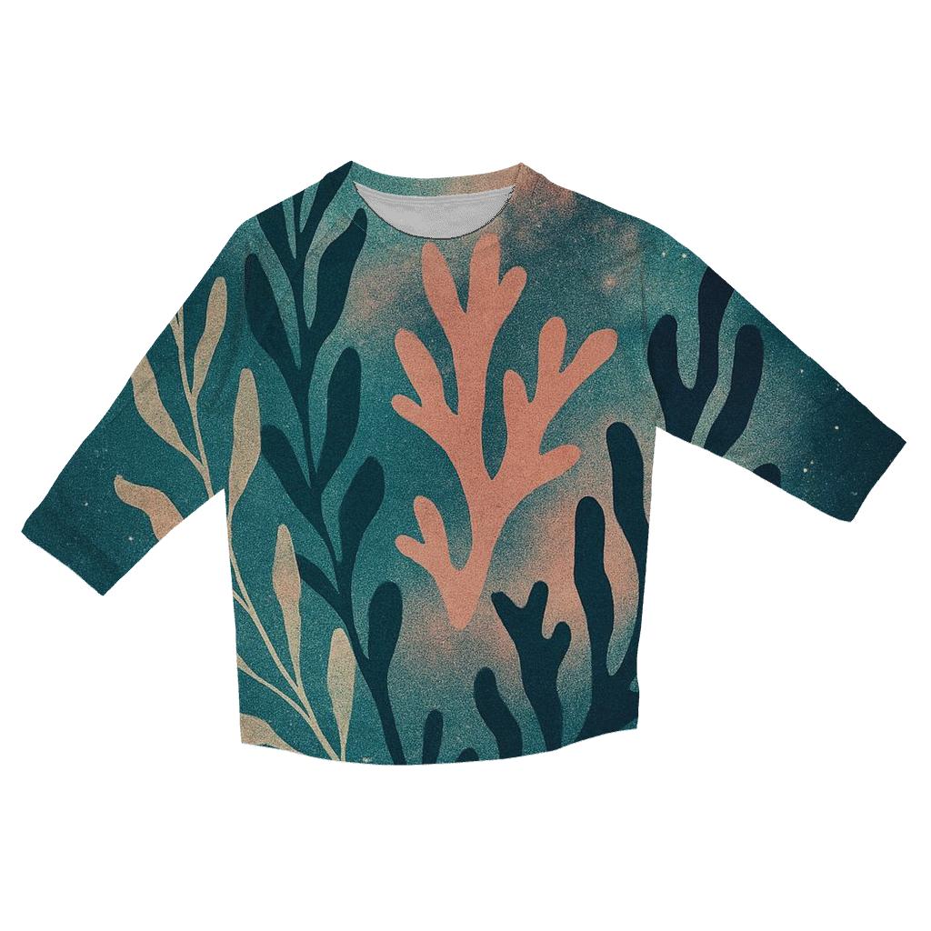 Deep Sea Nebula Botanical Collage printed three quarter sleeve shirts