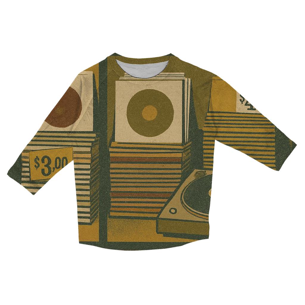 Vintage Vinyl Record Shop Window Collage fashion 3/4 sleeve shirts