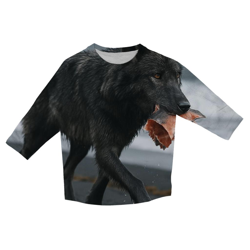 Coastal Timber Wolf On Volcanic Black Sand casual three quarter sleeve shirts