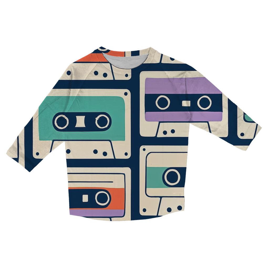 Cassette Label Color Block Parade designer 3/4 sleeve blouses