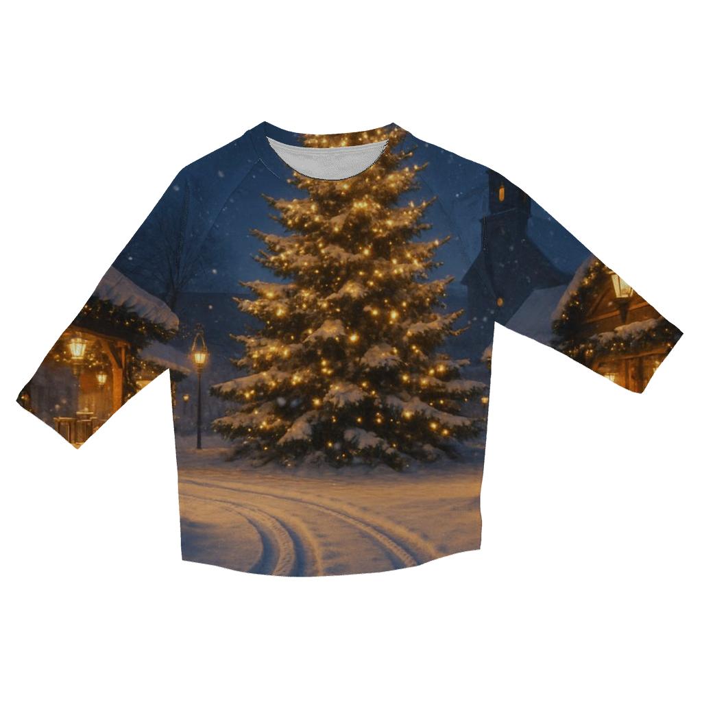 Midnight Sleigh Tracks Beside The Village Tree trendy 3/4 sleeve tops