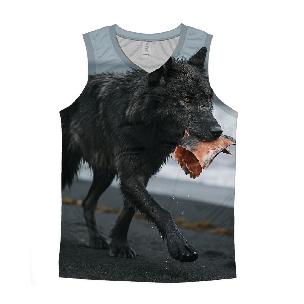 Coastal Timber Wolf On Volcanic Black Sand cotton sleeveless tops