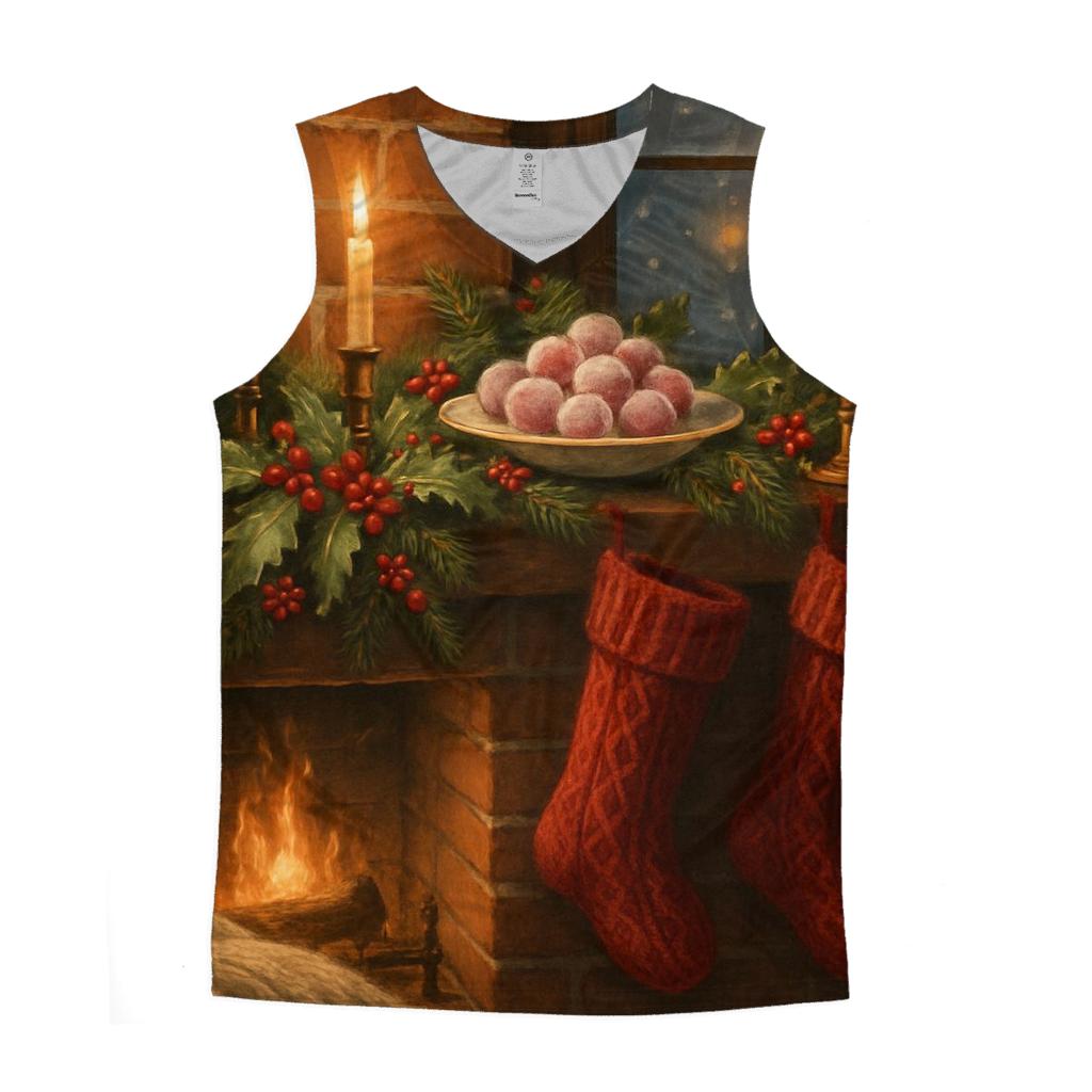 Candlelit Mantel Under Evergreen Snow trendy fitted tank tops