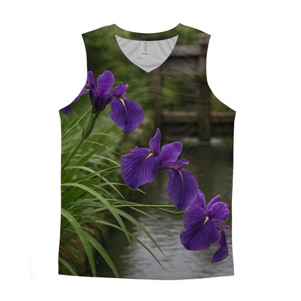 Japanese Iris Beside A Wooden Water Gate personalized athletic tanks