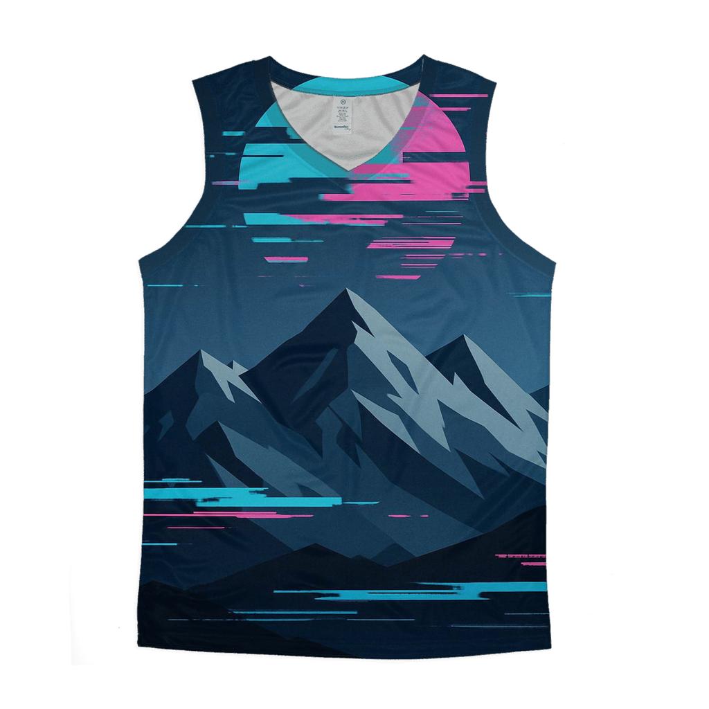 Glitch Horizon Mountain Poster trendy fitted tank tops