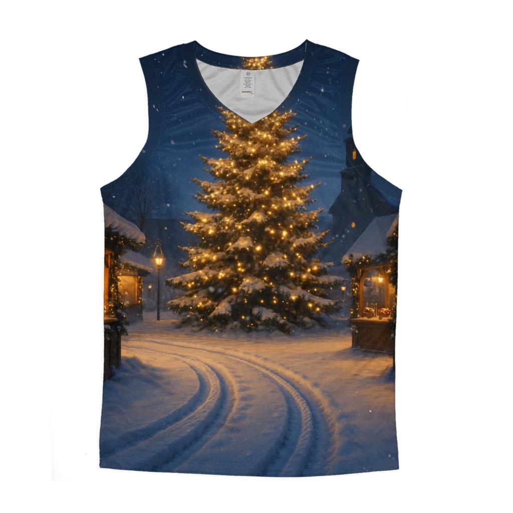 Midnight Sleigh Tracks Beside The Village Tree cotton sleeveless tops