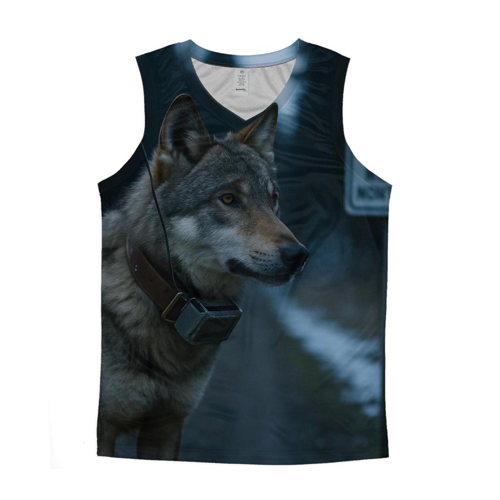 Collared Wolf Under Alpine Research Tagging Sign trendy fitted tank tops
