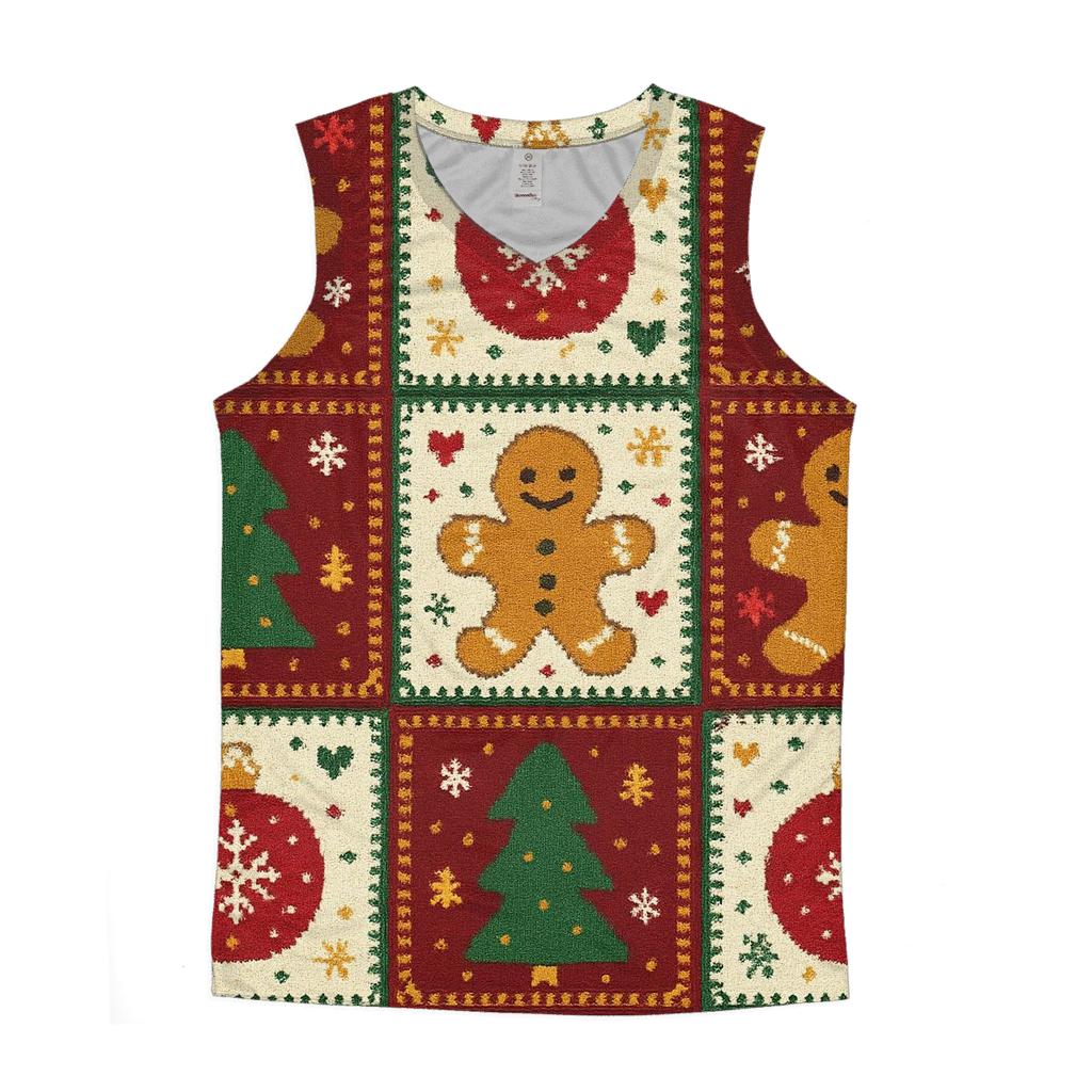 Gingerbread Ornament Patchwork Parade Design graphic print tank tops