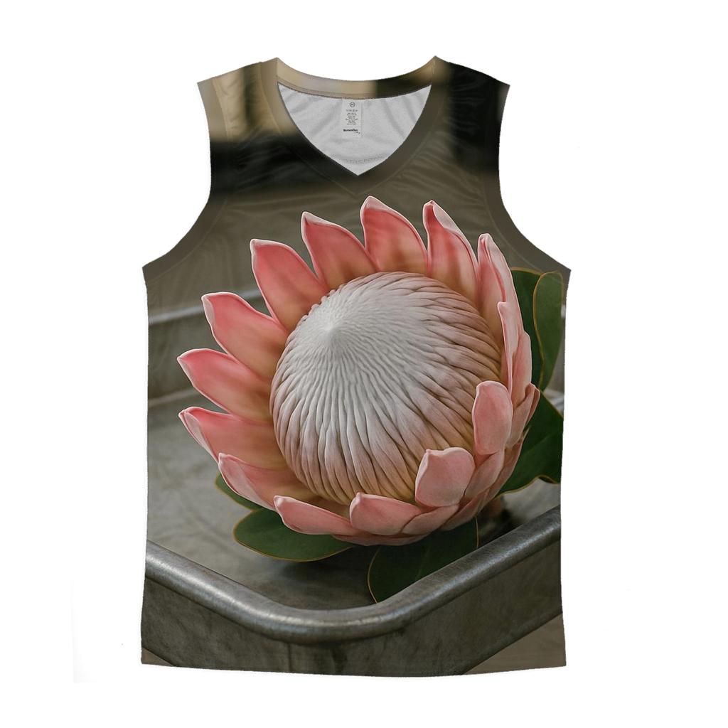 Protea Still Life On A Floral Auction Cart graphic print tank tops