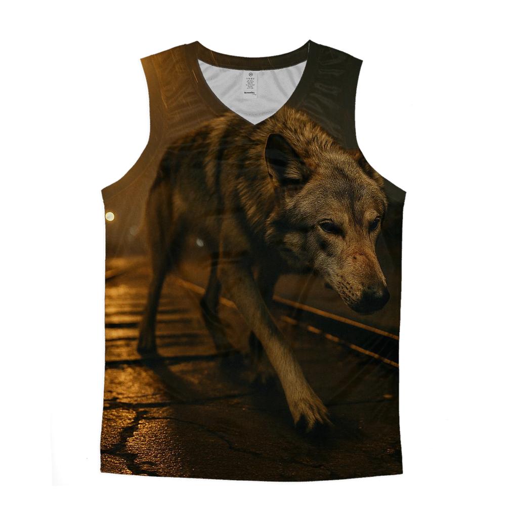 Lone Wolf In Abandoned Rail Yard Light Spill custom tank tops