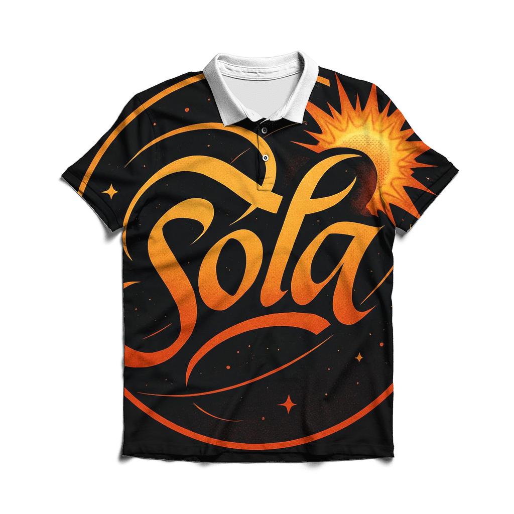 Solar Flare Calligraphy Emblem custom polo shirts