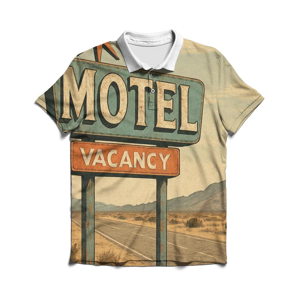 Faded Desert Motel Starburst Sign premium cotton polo shirts