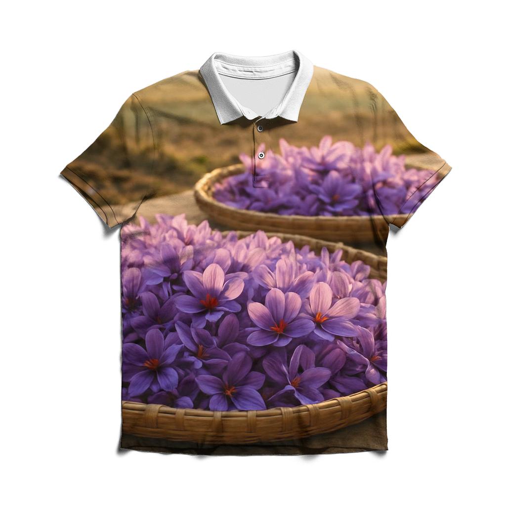 Saffron Crocus Harvest Trays At Dawn branded logo polo shirts