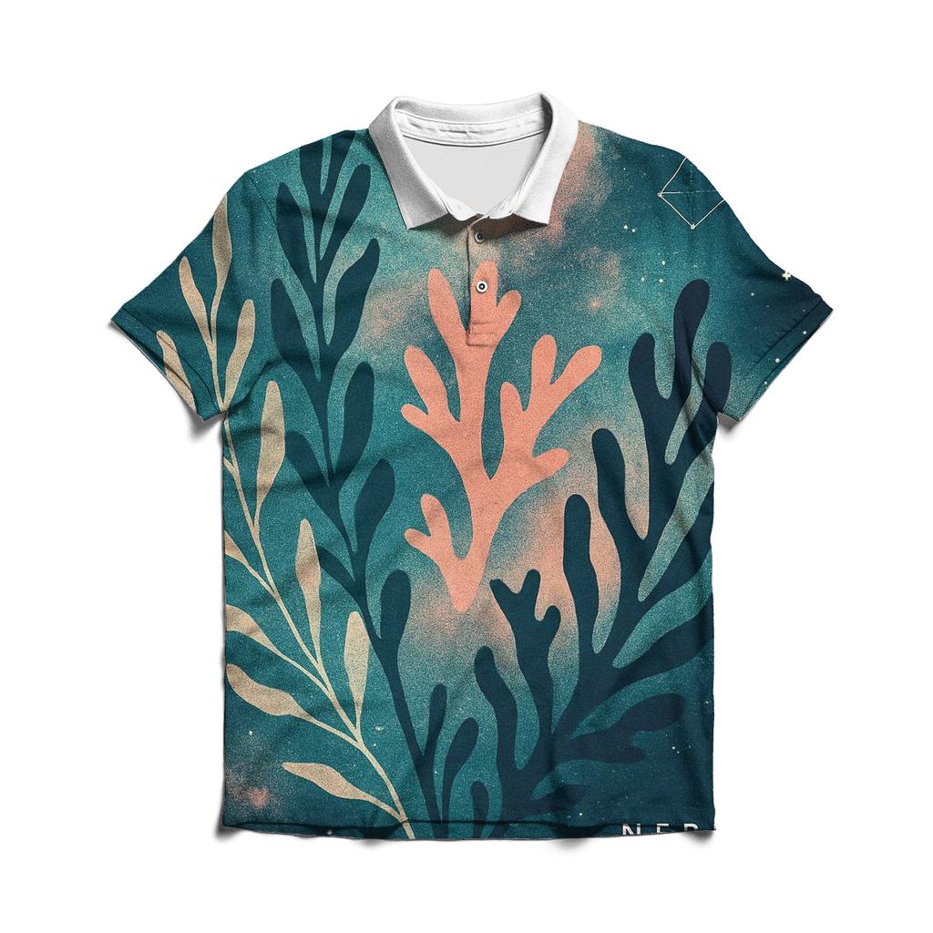 Deep Sea Nebula Botanical Collage premium cotton polo shirts