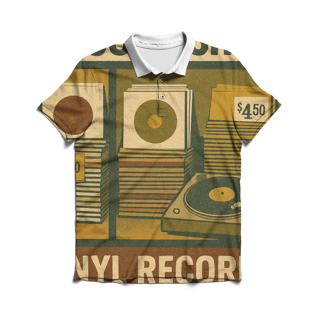 Vintage Vinyl Record Shop Window Collage premium cotton polo shirts