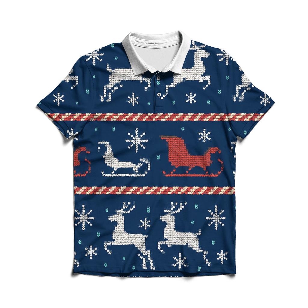 Reindeer Sleigh Road Stripe Grid Design branded logo polo shirts
