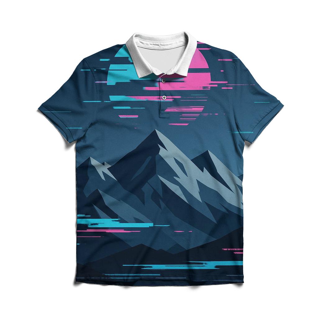 Glitch Horizon Mountain Poster casual sports polo shirts