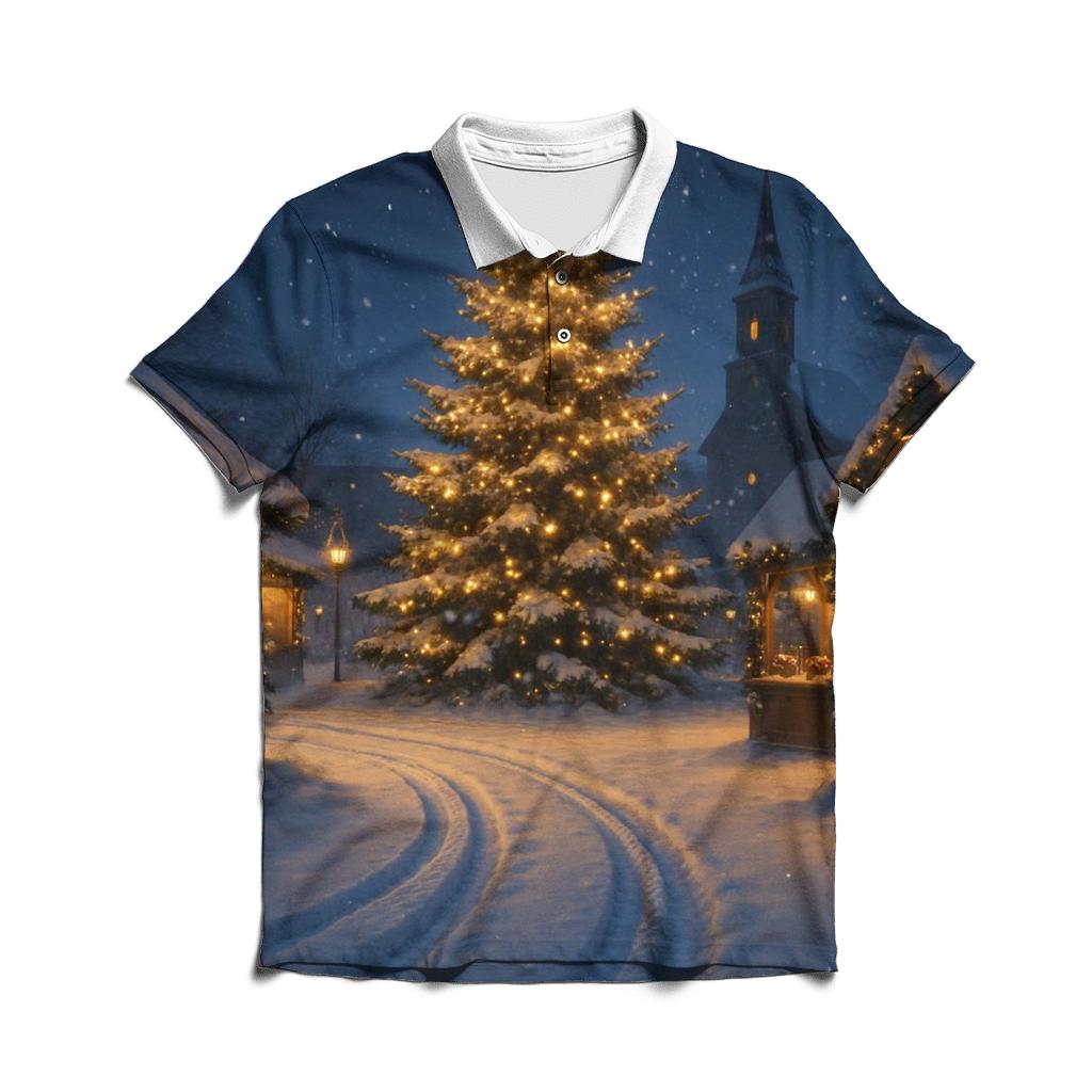 Midnight Sleigh Tracks Beside The Village Tree personalized polo shirts