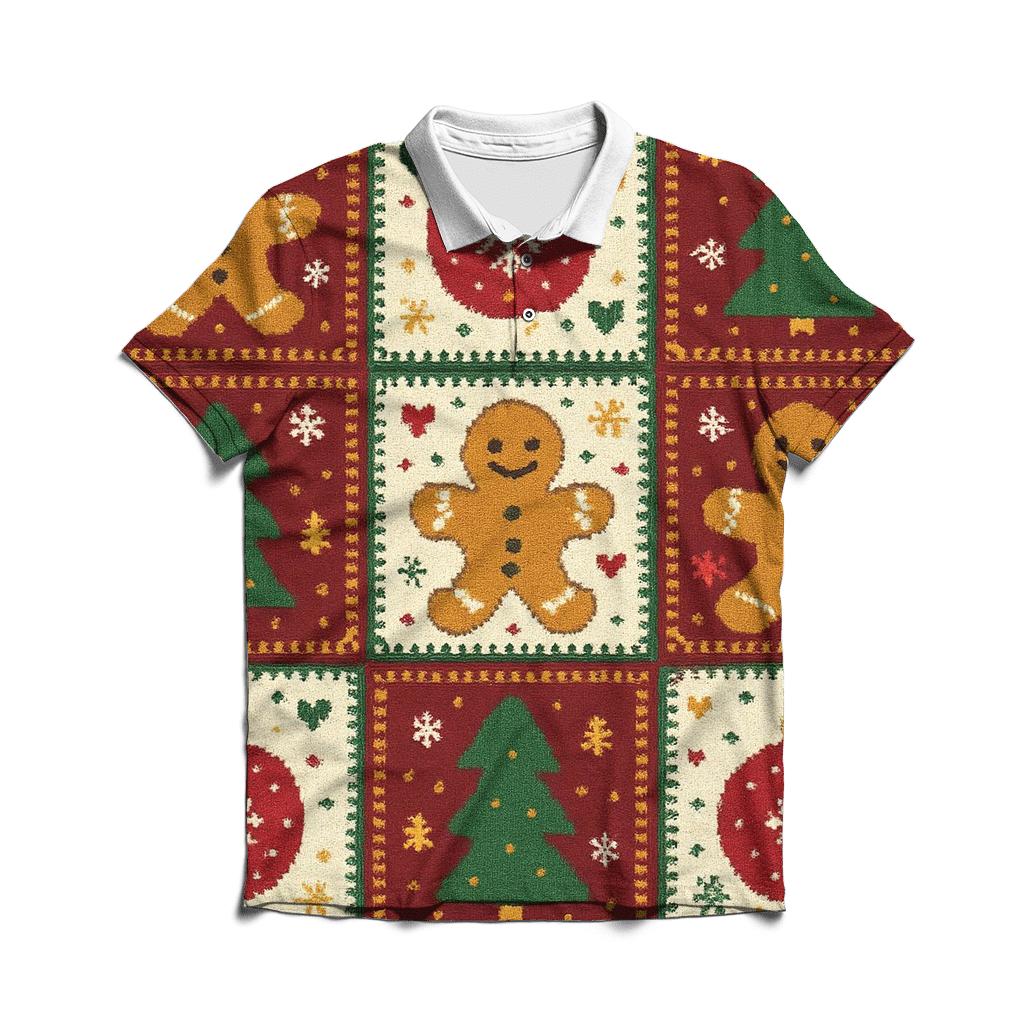 Gingerbread Ornament Patchwork Parade Design branded logo polo shirts