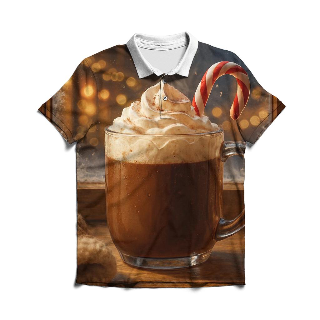 Hot Cocoa On The Frosted Windowsill branded logo polo shirts