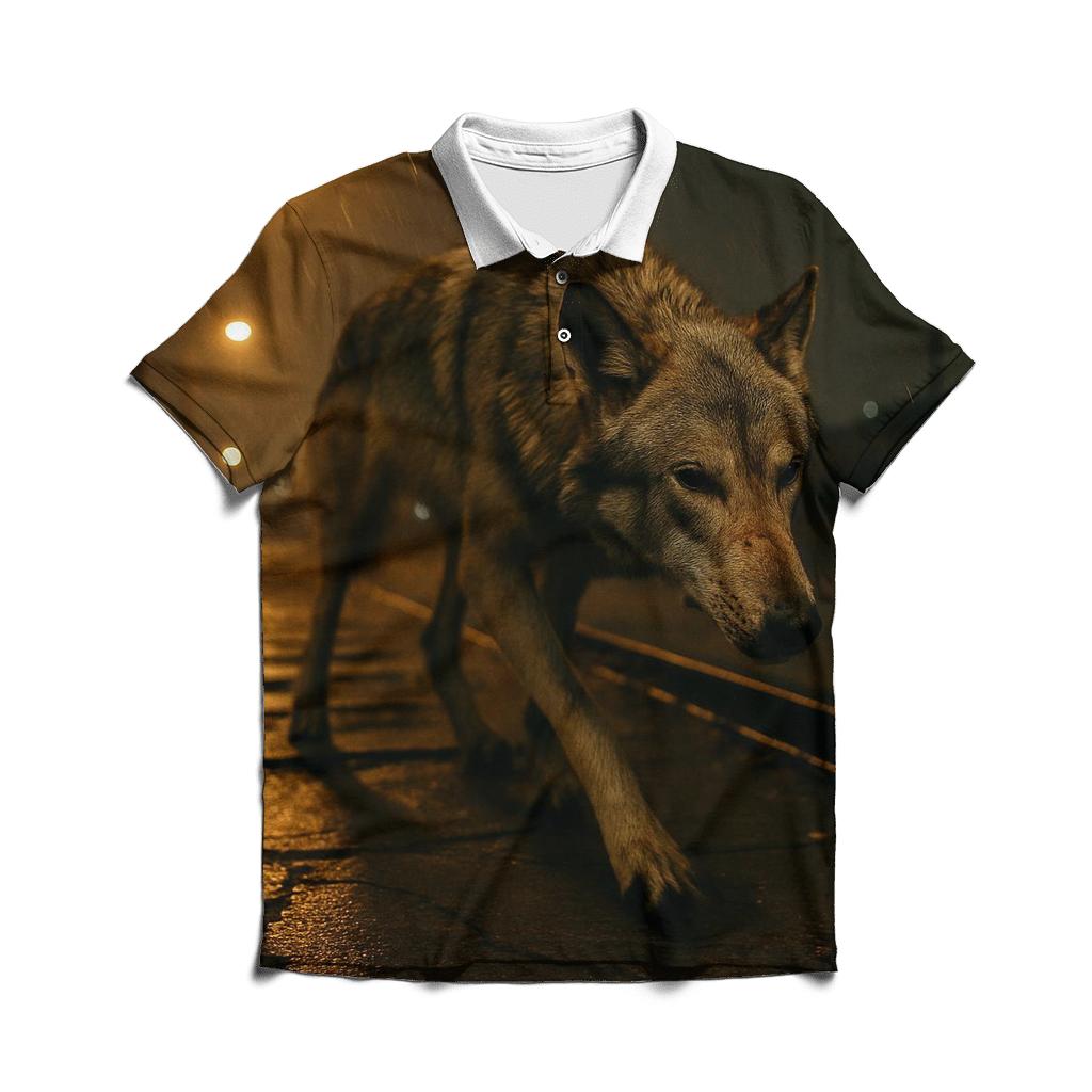 Lone Wolf In Abandoned Rail Yard Light Spill stylish collar polo tees