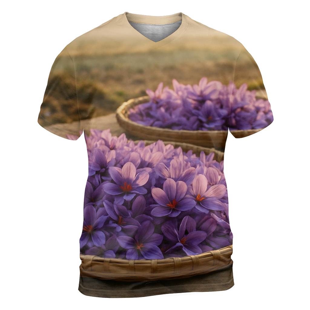Saffron Crocus Harvest Trays At Dawn unique graphic print tees