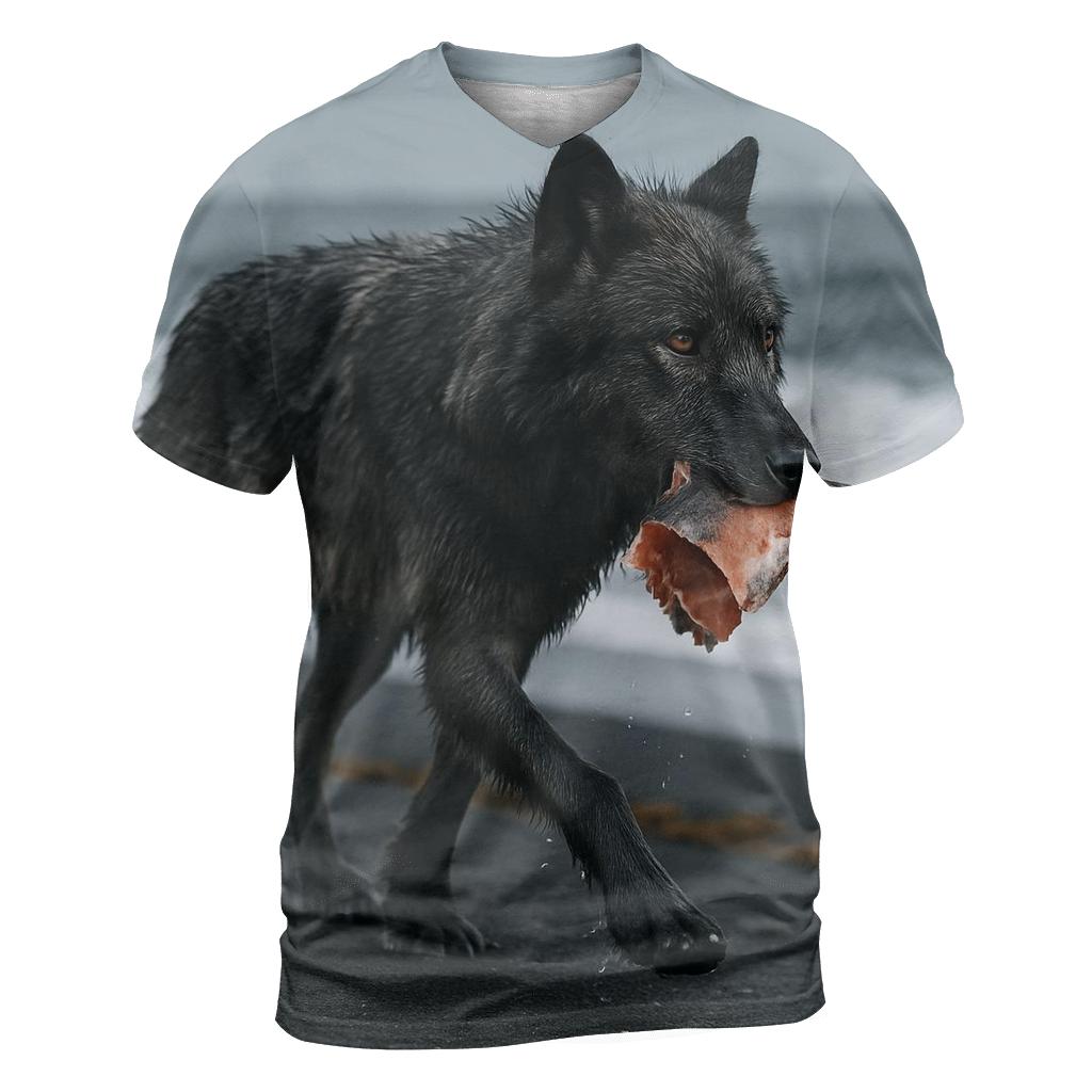 Coastal Timber Wolf On Volcanic Black Sand unique graphic print tees
