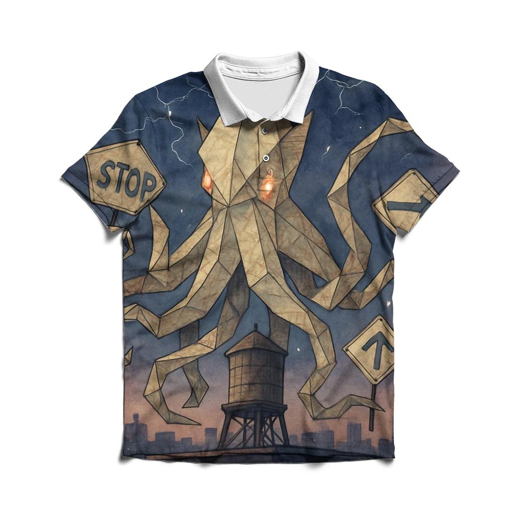 Origami Kraken Skyline embroidered polo tops