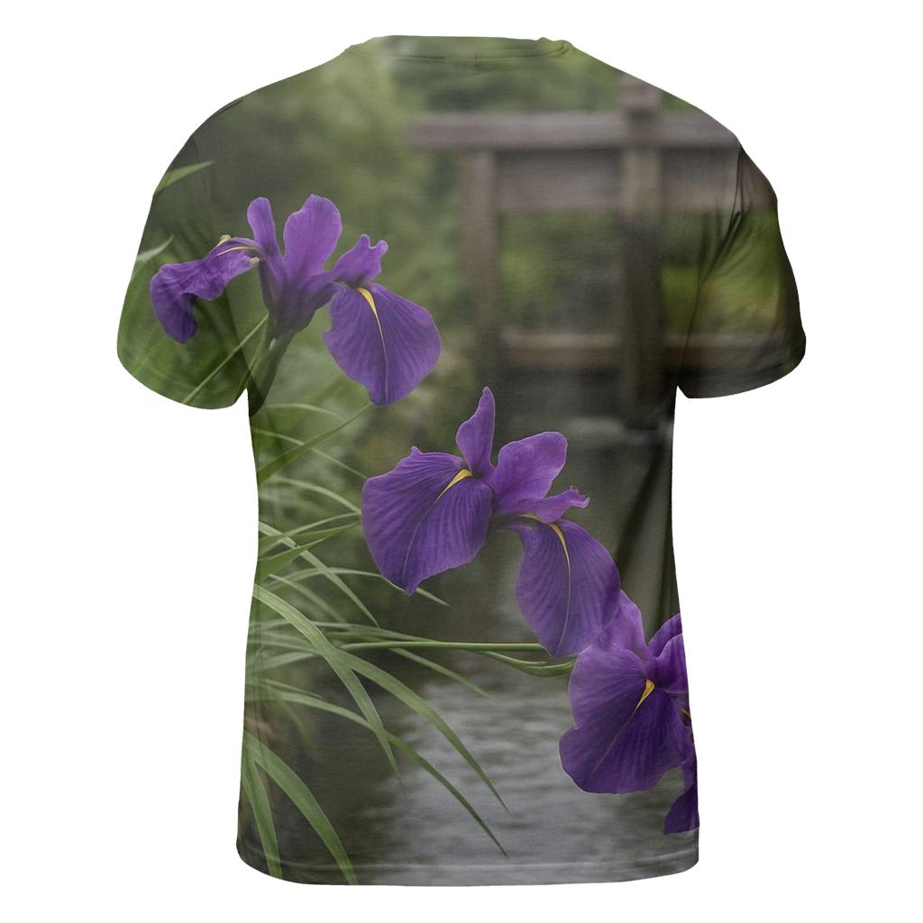 Japanese Iris Beside A Wooden Water Gate trendy printed shirt styles