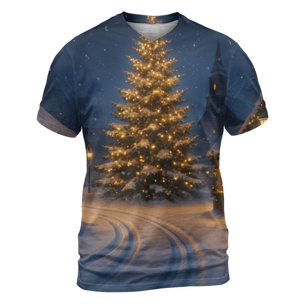 Midnight Sleigh Tracks Beside The Village Tree trendy printed shirt styles