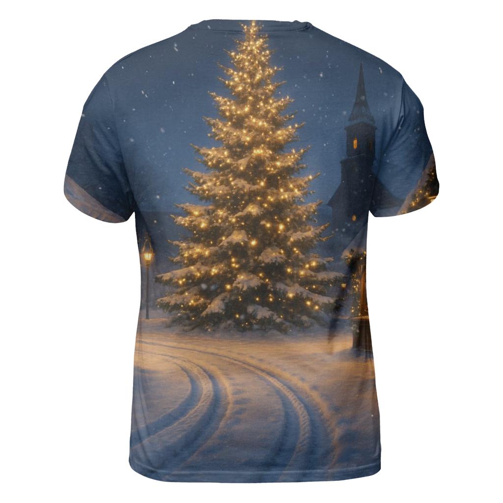 Midnight Sleigh Tracks Beside The Village Tree trendy printed shirt styles
