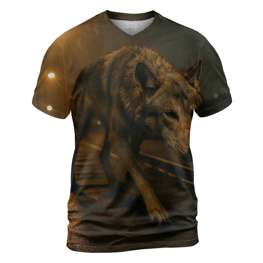 Lone Wolf In Abandoned Rail Yard Light Spill statement graphic shirts