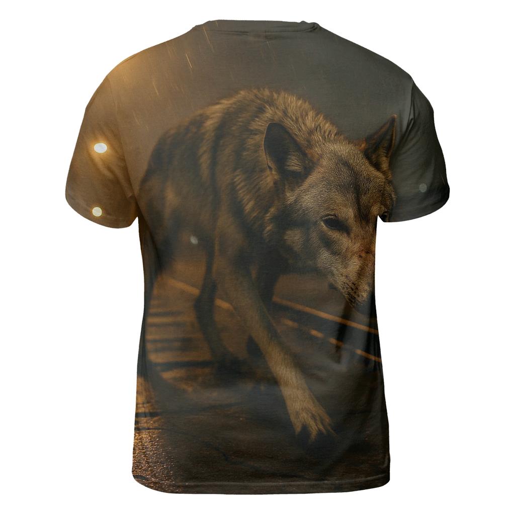 Lone Wolf In Abandoned Rail Yard Light Spill statement graphic shirts