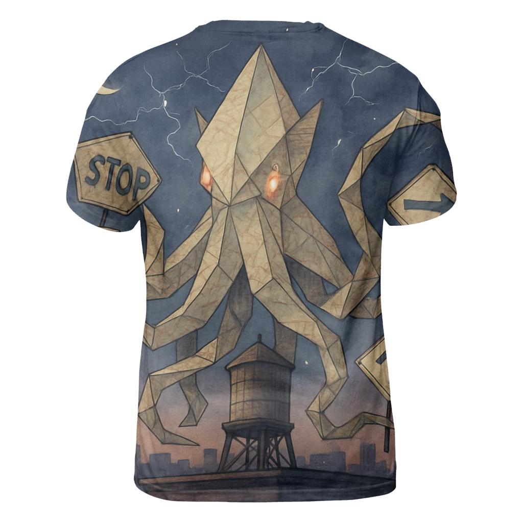 Origami Kraken Skyline vibrant all-over design tees