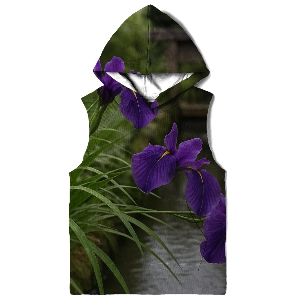 Japanese Iris Beside A Wooden Water Gate hoodie designs