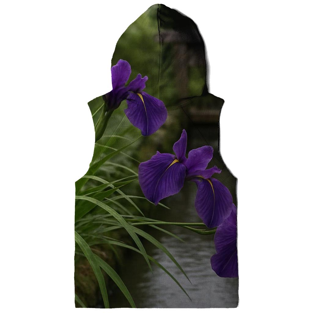 Japanese Iris Beside A Wooden Water Gate hoodie designs
