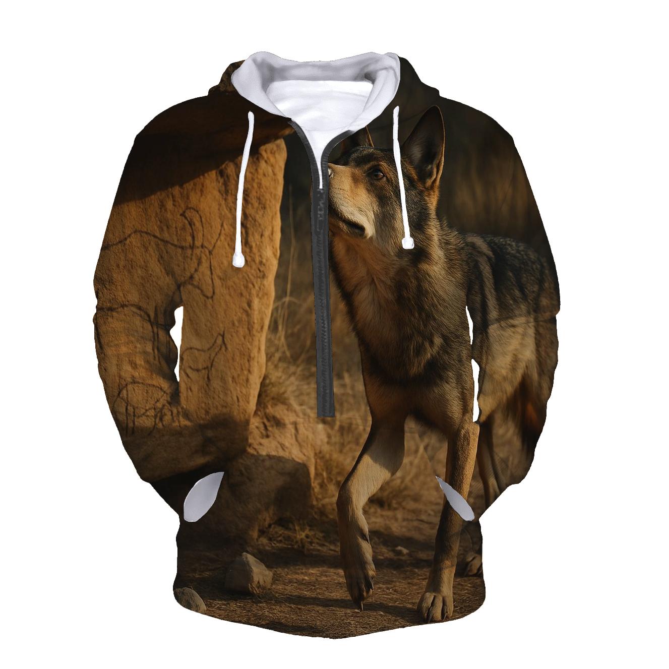 Iberian Wolf At Ancient Rock Art Shelter hoodies fashion