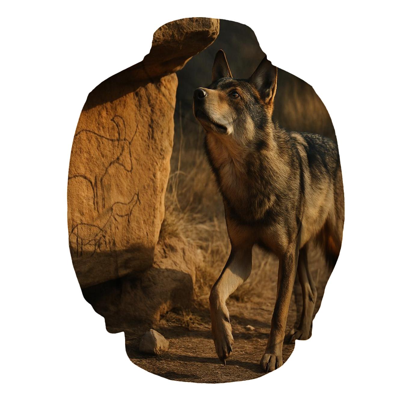Iberian Wolf At Ancient Rock Art Shelter hoodies fashion