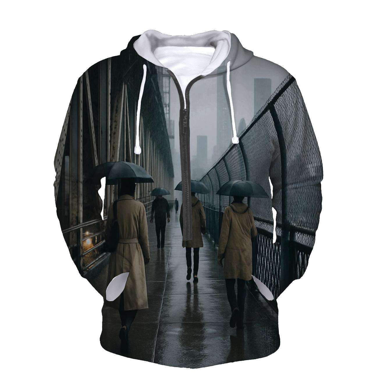 Rain Glossed Lower Manhattan From Manhattan Bridge Walkway zip-up hoodies