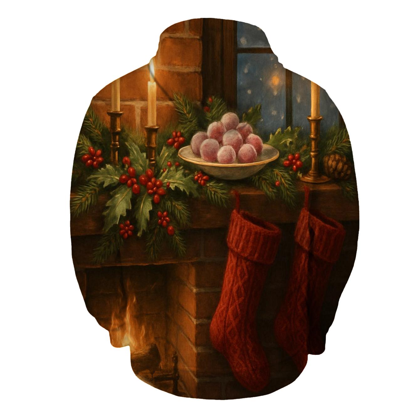 Candlelit Mantel Under Evergreen Snow premium hoodies