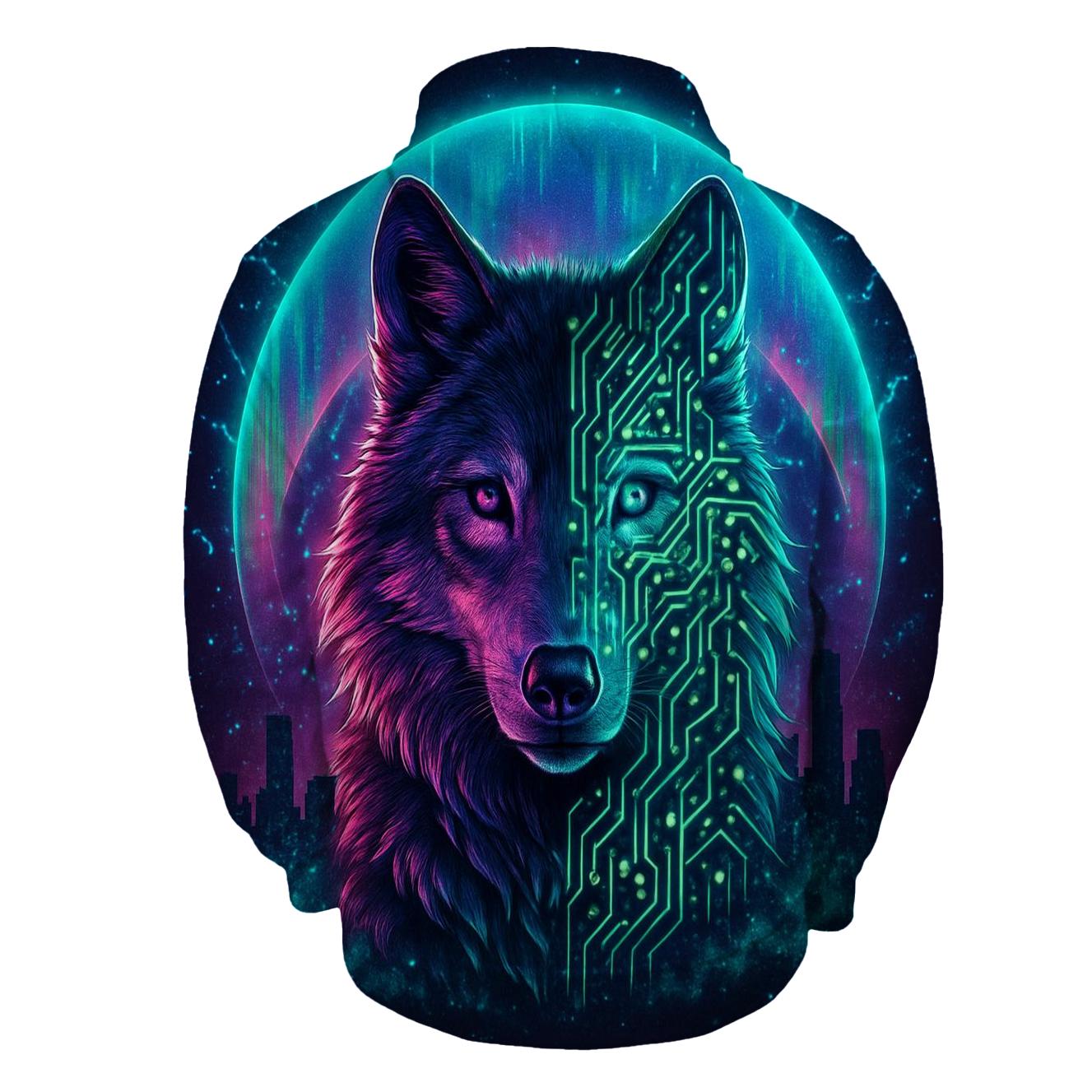 Aurora Circuit Wolf Sentinel premium hoodies
