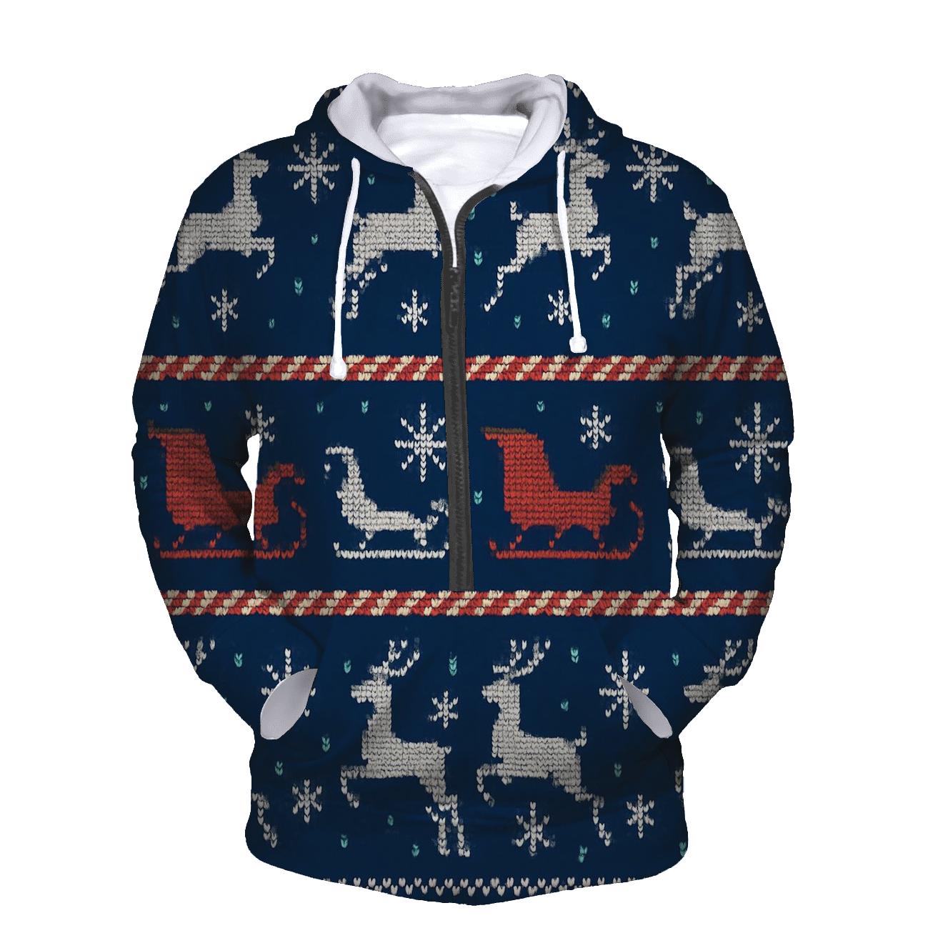 Reindeer Sleigh Road Stripe Grid Design custom hoodies