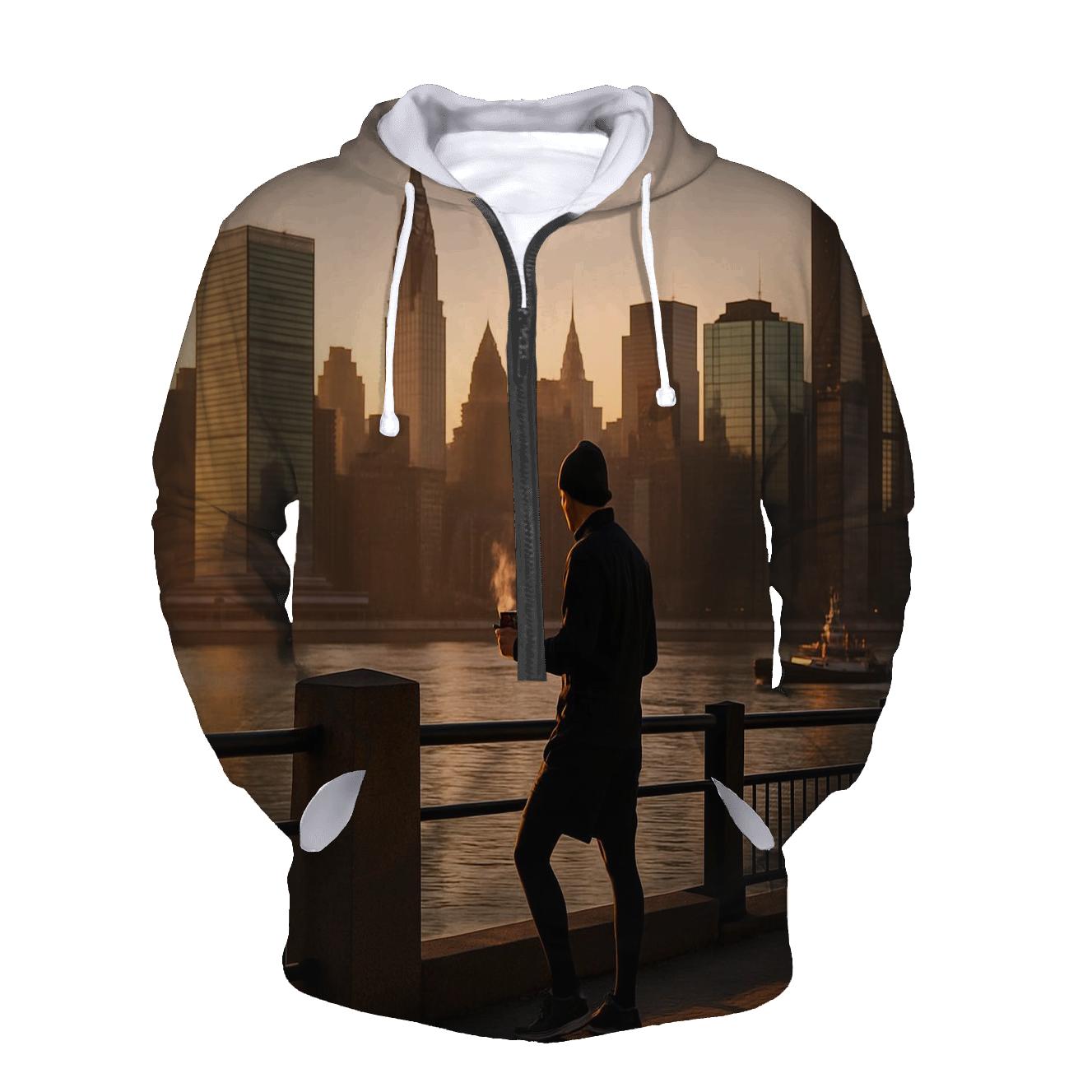 First Light Over Midtown From Roosevelt Island Promenade heavyweight hoodies