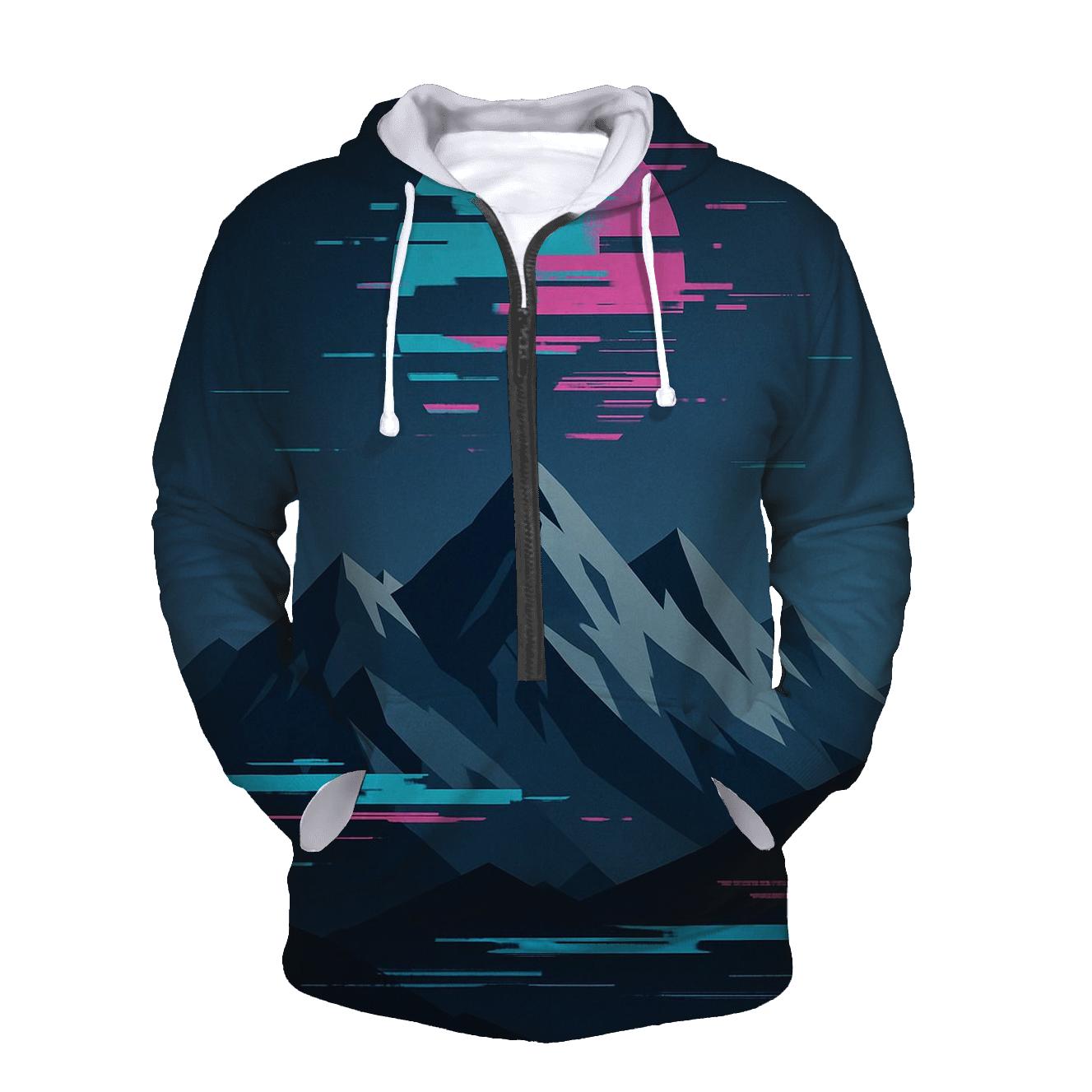 Glitch Horizon Mountain Poster custom hoodies